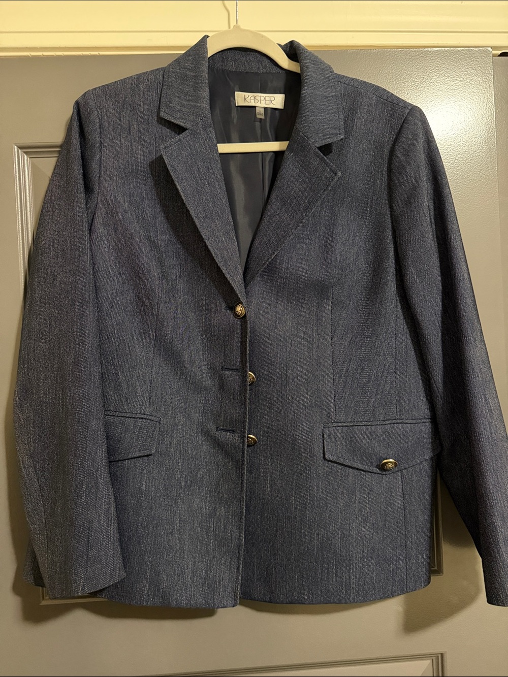 Kasper Dark Navy Textured Blazer Jacket - looks like jean